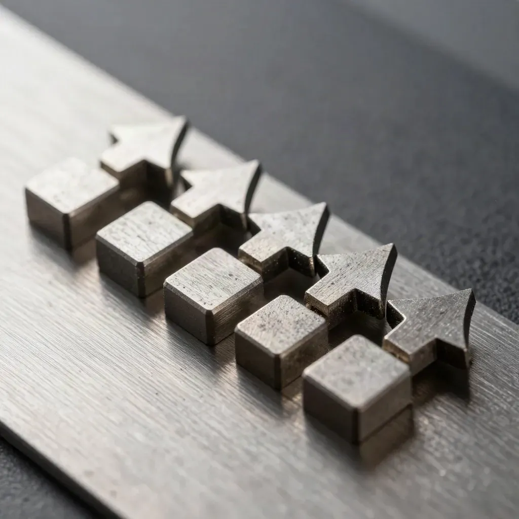 Frecce magnetiche in alluminio e distanziatori metallici in macro diagonale su metallo spazzolato